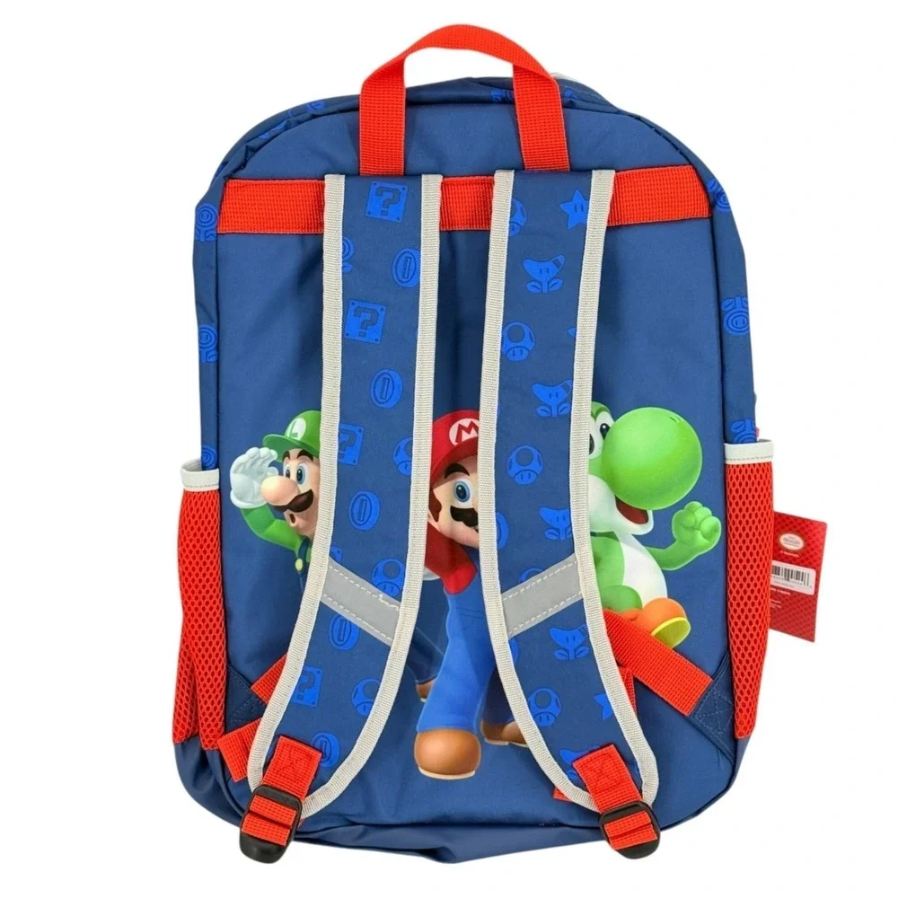 Super Mario Kids Backpack 17 in W/Padded Laptop Adjustable Sleeve Reflective NWT